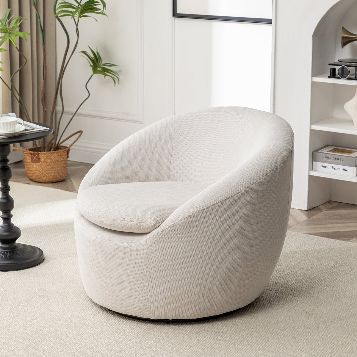 Winnie Modern Teddy Fabric Barrel Chair with 360° Swivel - Beige