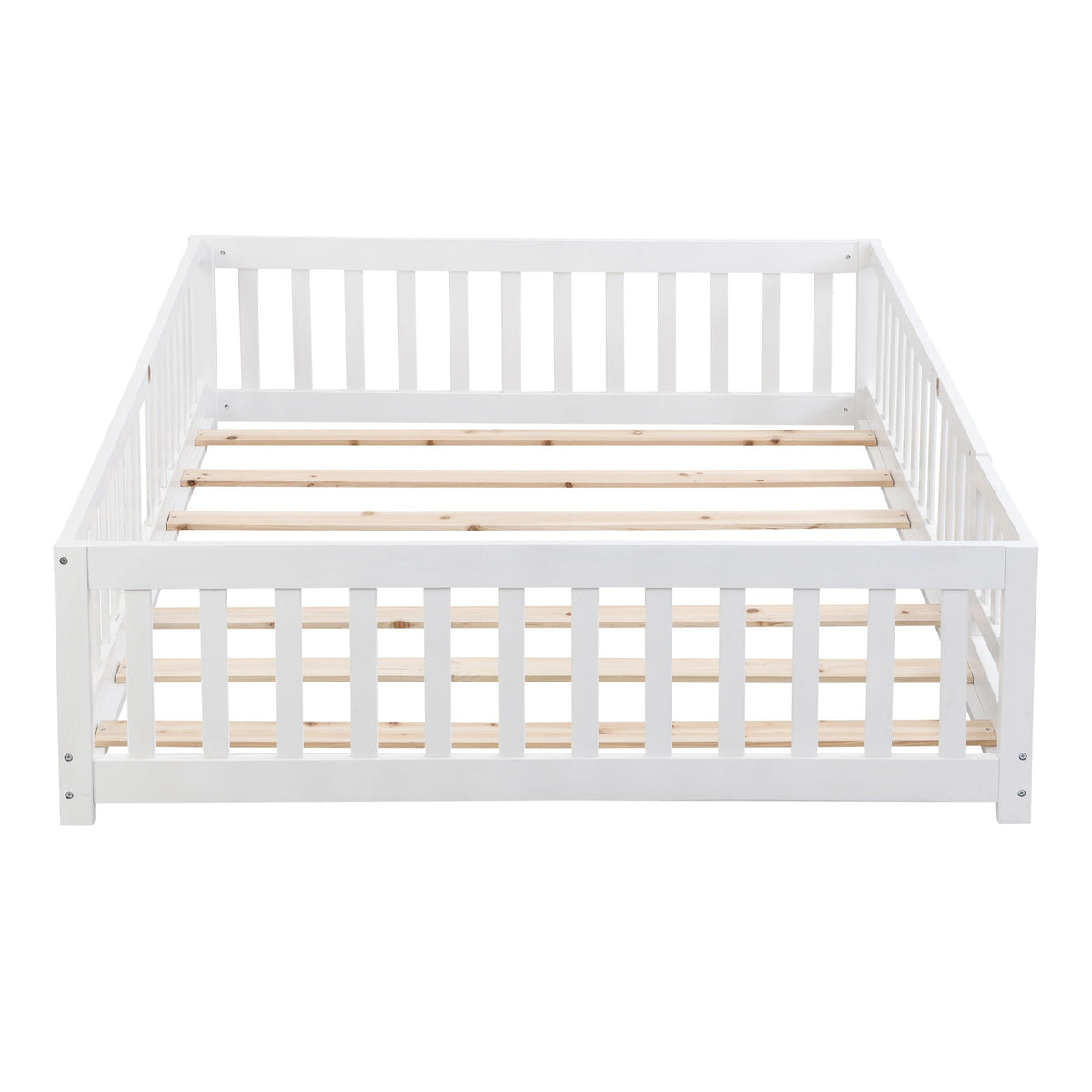 Solid Wood Floor Bed With Door And Fence For Children