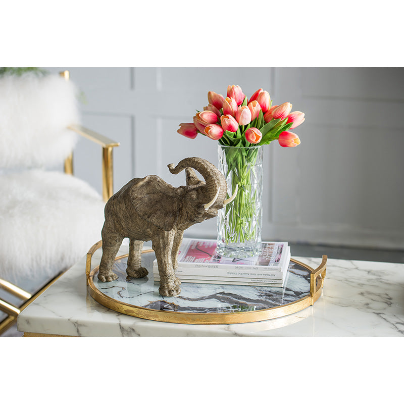 Polyresin Elephant Accent Decorative Object with Trumpeting Design - Black/Polyresin