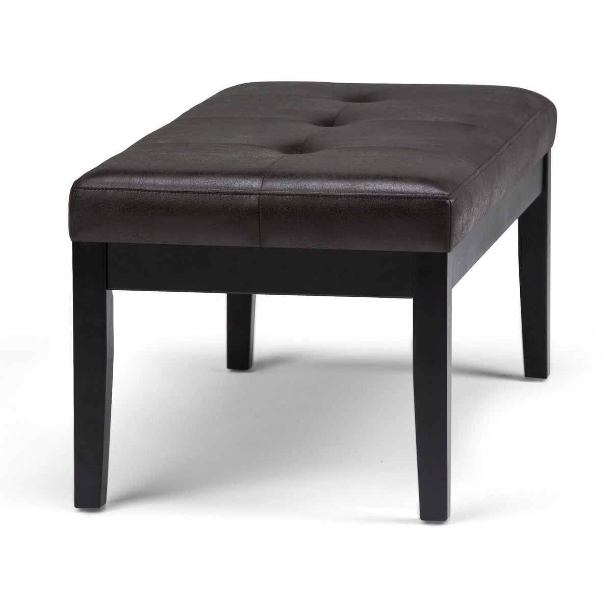 Upholstered Tufted Ottoman Bench with Solid Wood Base - Black, Brown, or Gray