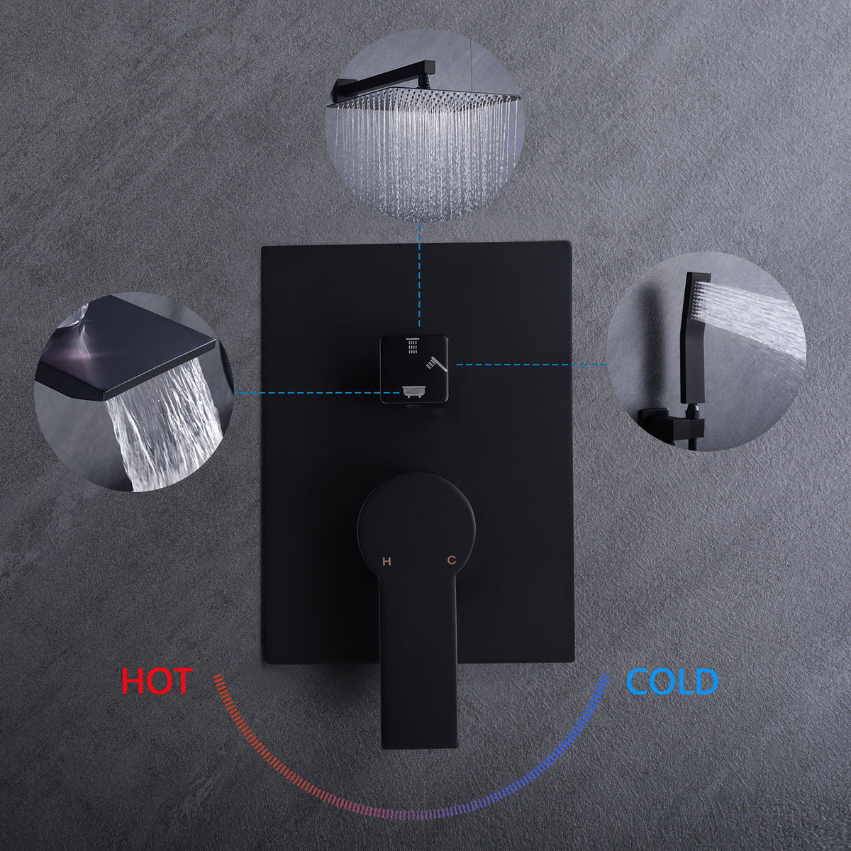 Modern 10" Wall Mounted Rainfall Shower Head System with Handheld Shower - Gold or Black