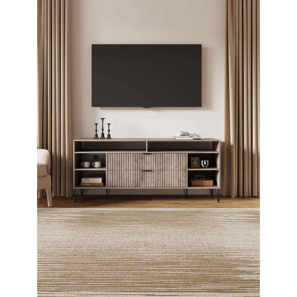Fluted TV Stand with Storage and Metal Legs - Multiple Colors
