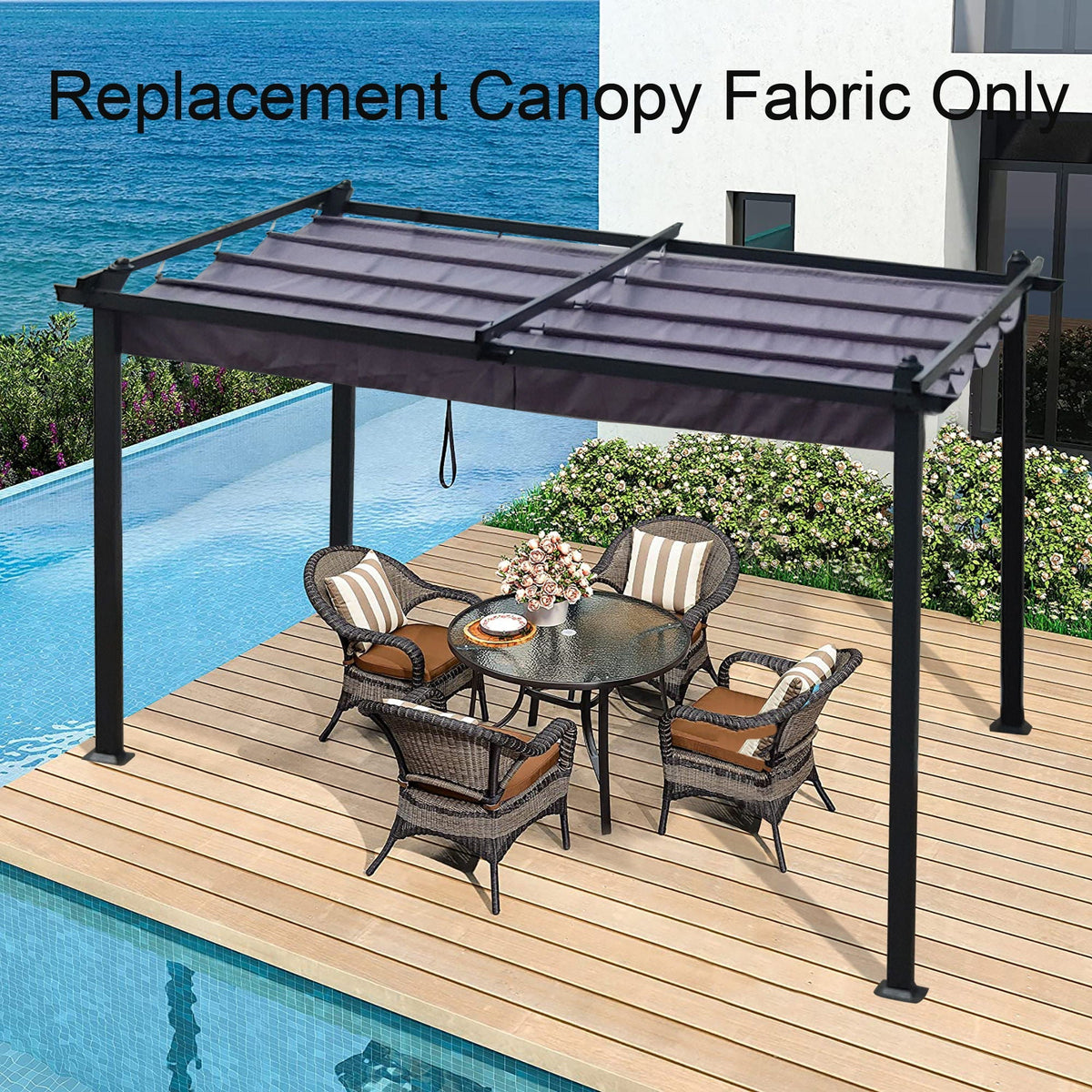 Replacement Canopy Top Cover Fabric for Retractable Pergola - Beige or Dark Gray