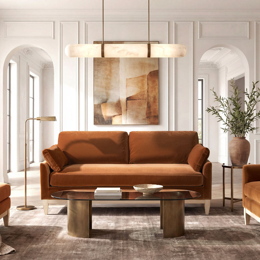 Modern Farmhouse Sofa with Removable Cushions - Dark Green or Orange