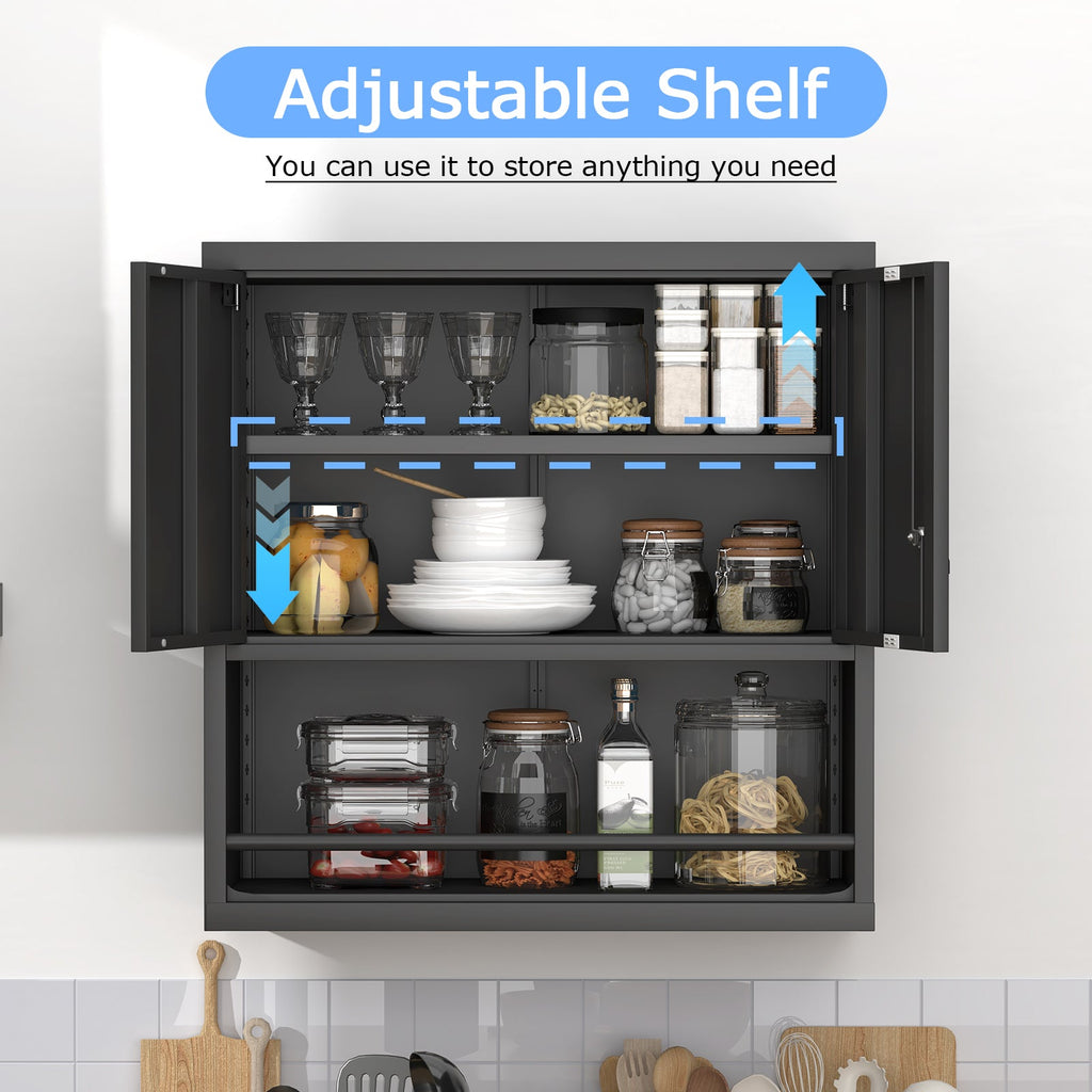 Metal Adjustable 2 Doors Storage Cabinet with Adjustable Shelves - Black