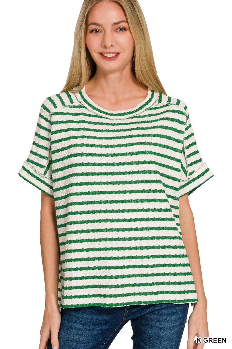 Zenana Stripe Jacquard Round-Meck Tee
