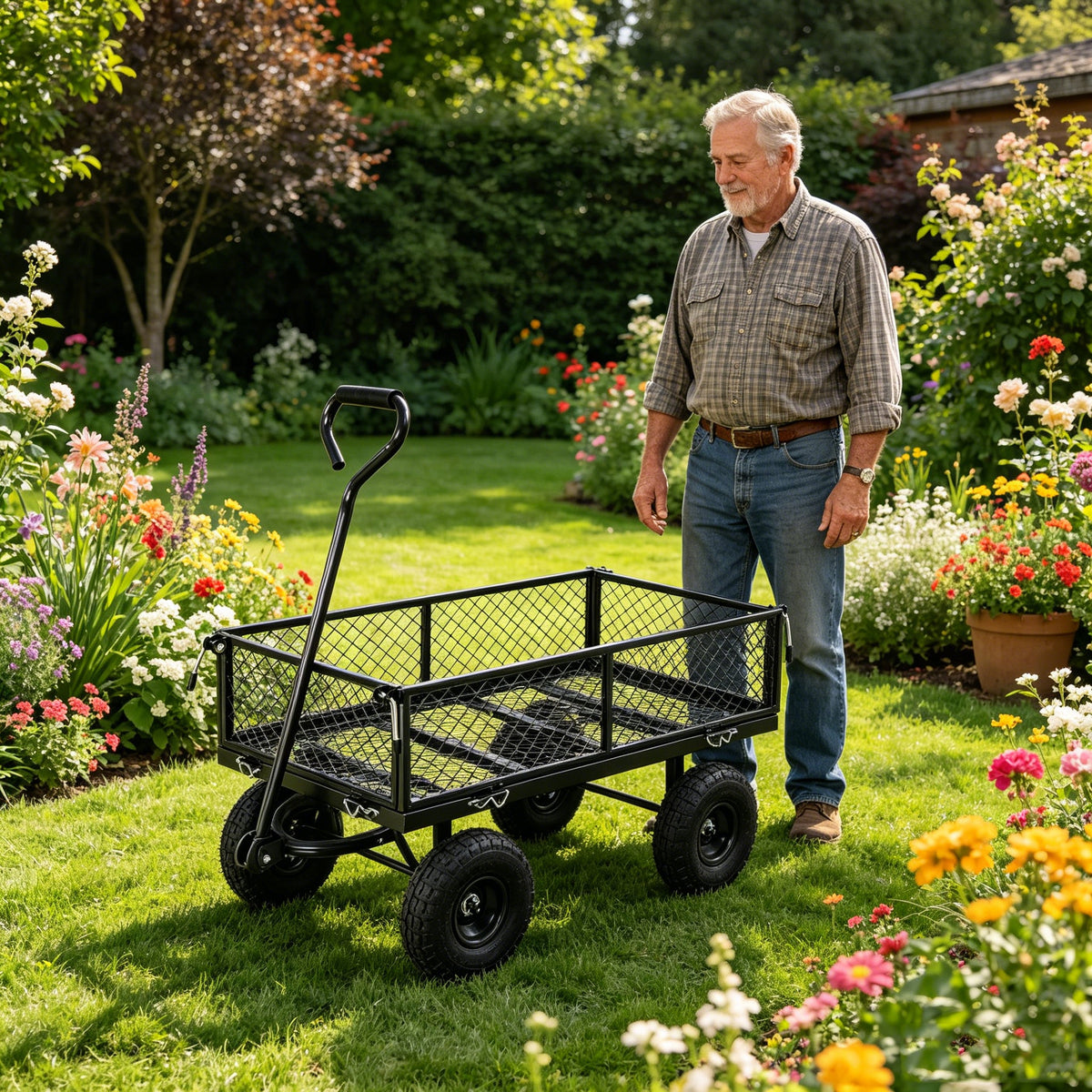 Durable Metal Garden Cart with Easy Firewood Transport - Black or Yellow