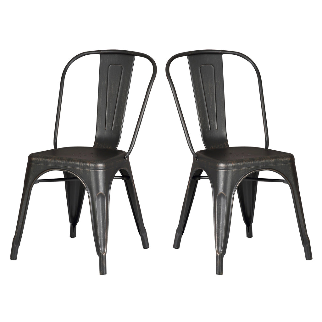 Set of 4 Stackable Metal Dining Chairs, Modern Industrial Slat Back