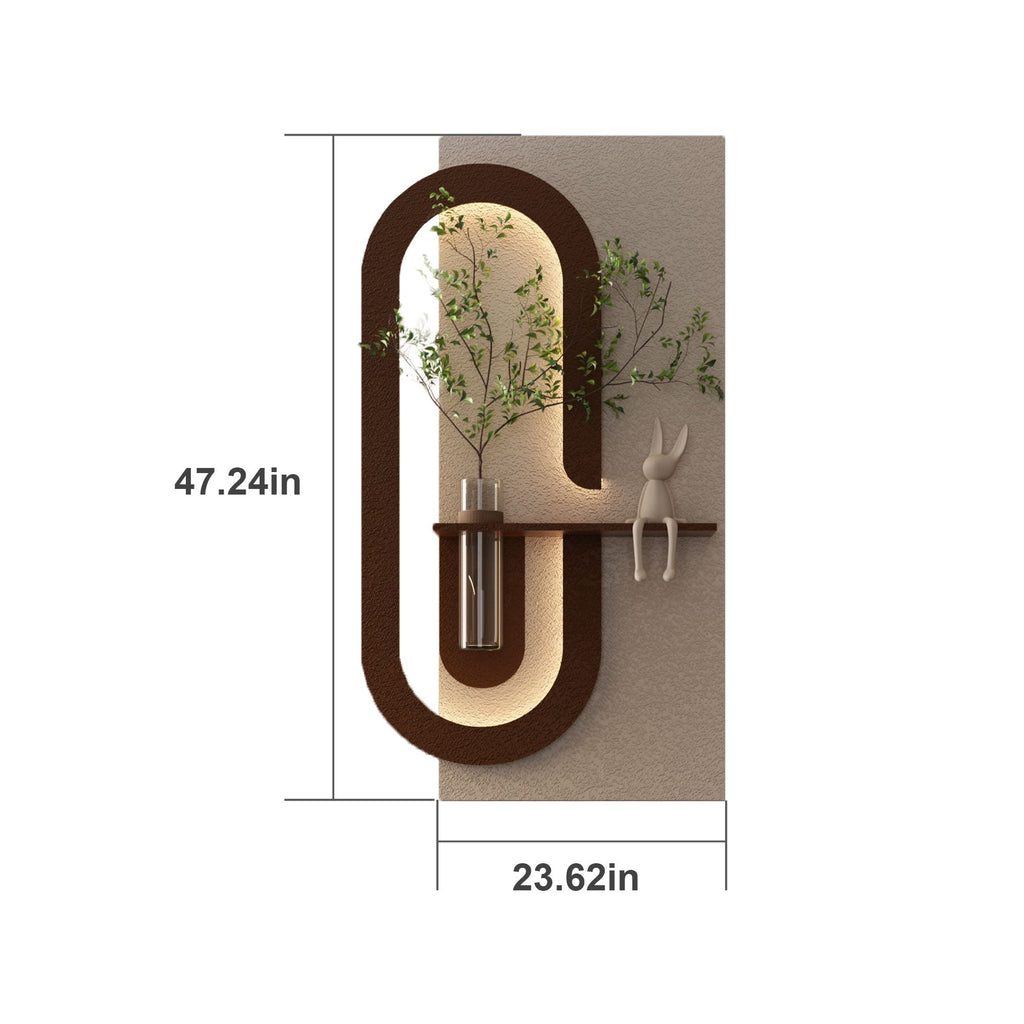 Adjustable LED Sandstone Wall Decor with 3D Art, Glass Vase & Rabbit Statue - Light Coffee