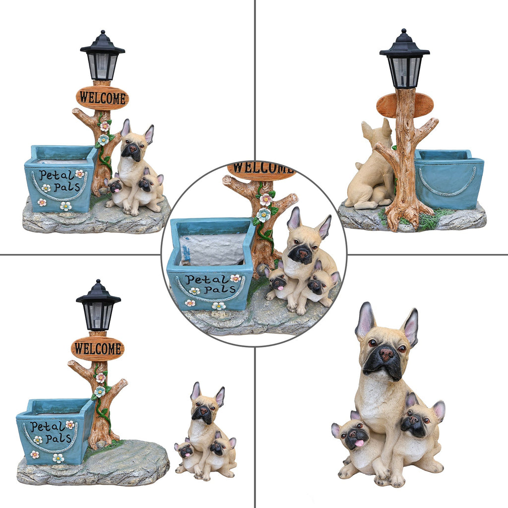 French Bulldog Family Planter Statue with Integrated Planter - Resin