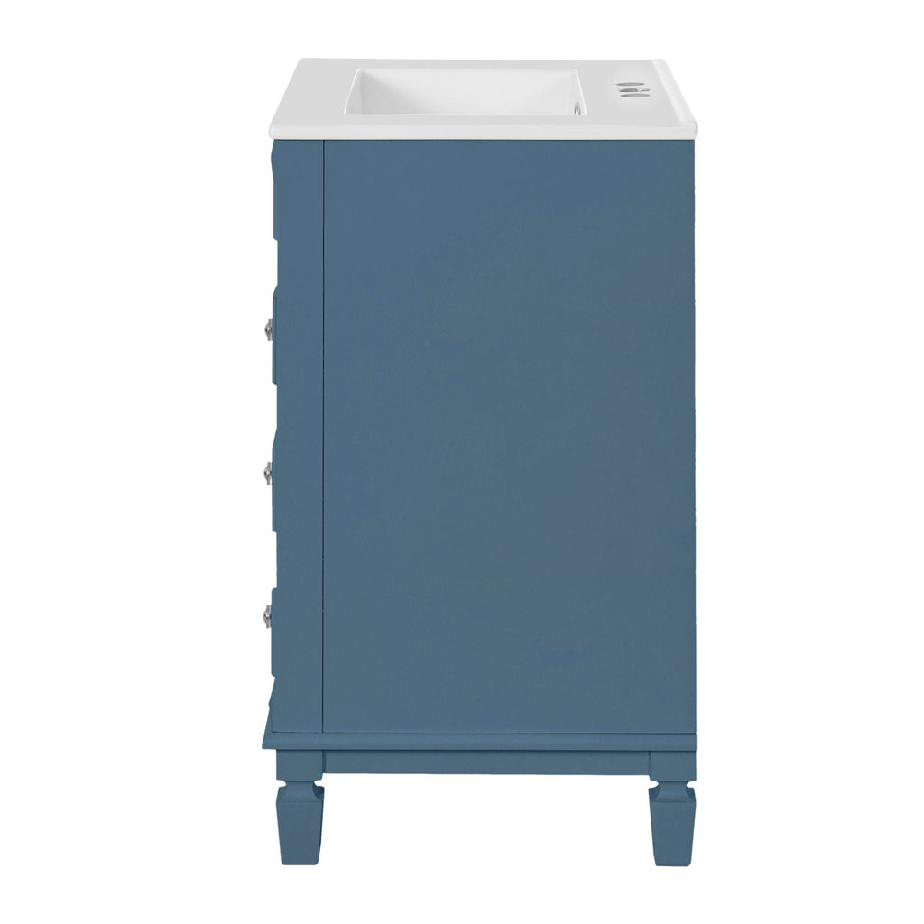 Blue Bathroom Vanity With Ceramic Sink, Two Drawers and Adjustable Shelf