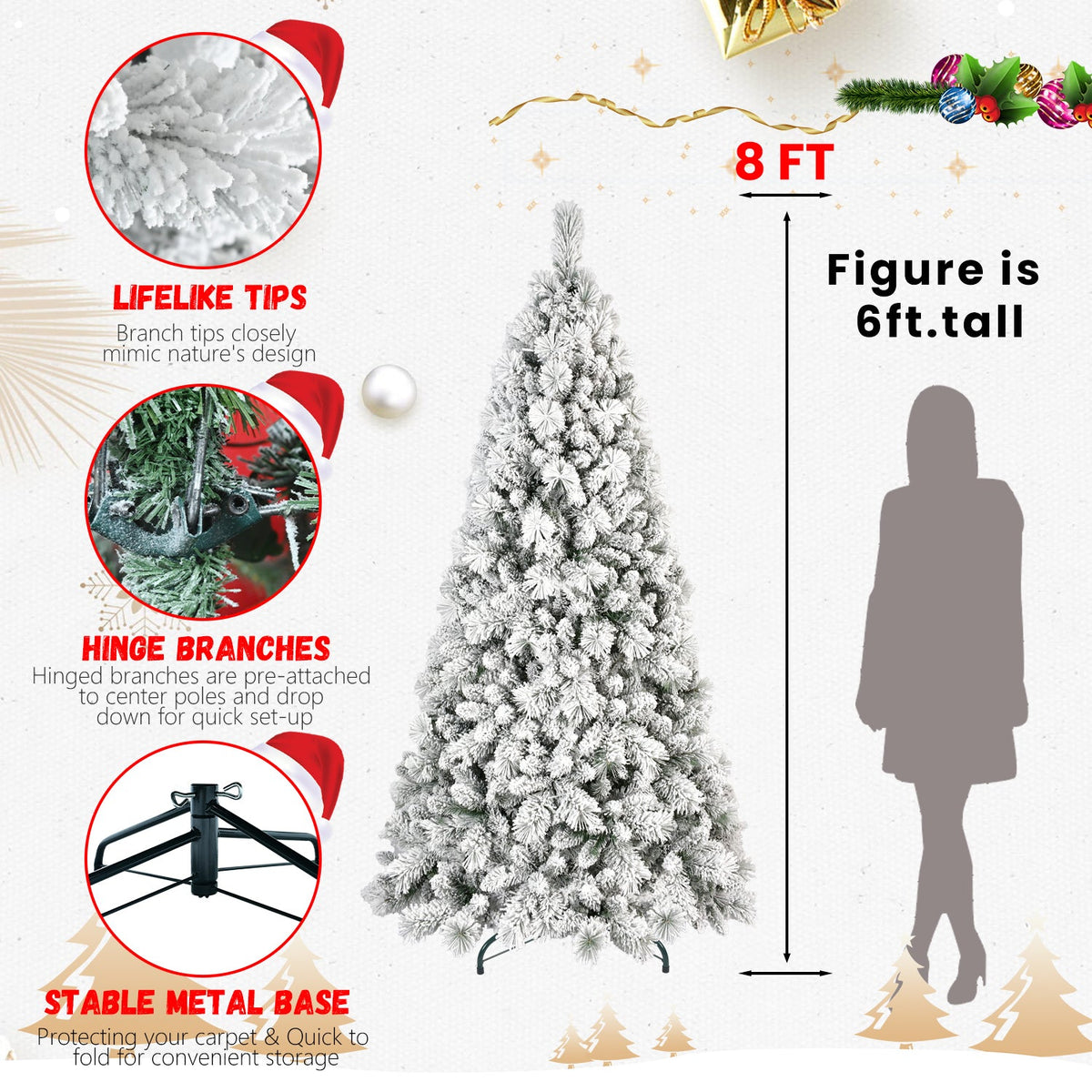 4FT Flocked Christmas Tree with 350 Tips and Metal Stand