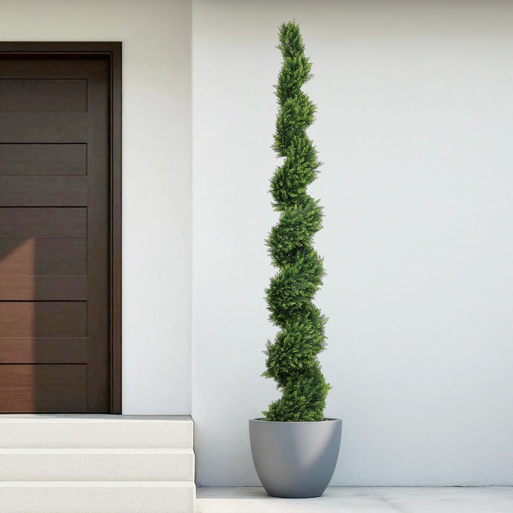 7FT Tall Artificial Cypress Pine Tree with Spiral Design - Two-Tone Green