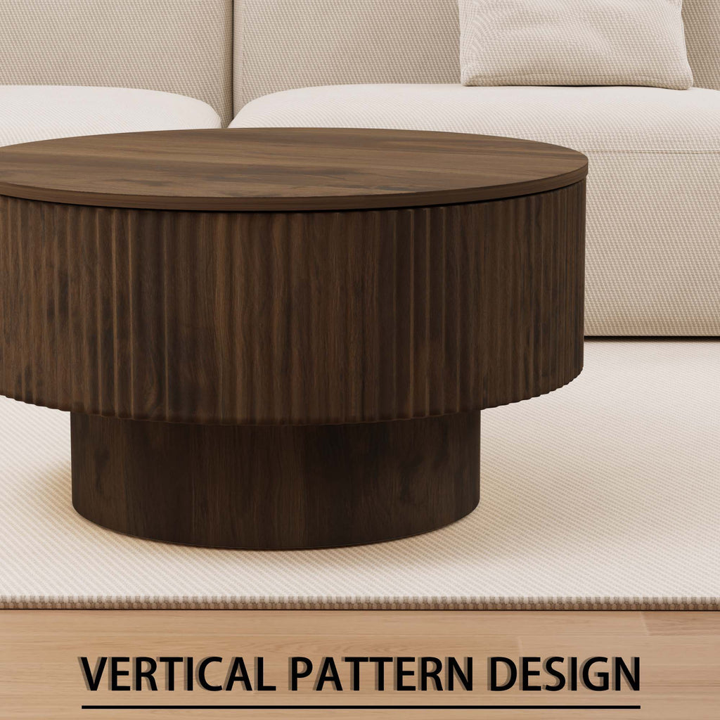 Modern Circular Coffee Table with Stripe Design and Storage Space - Light Brown or Dark Brown