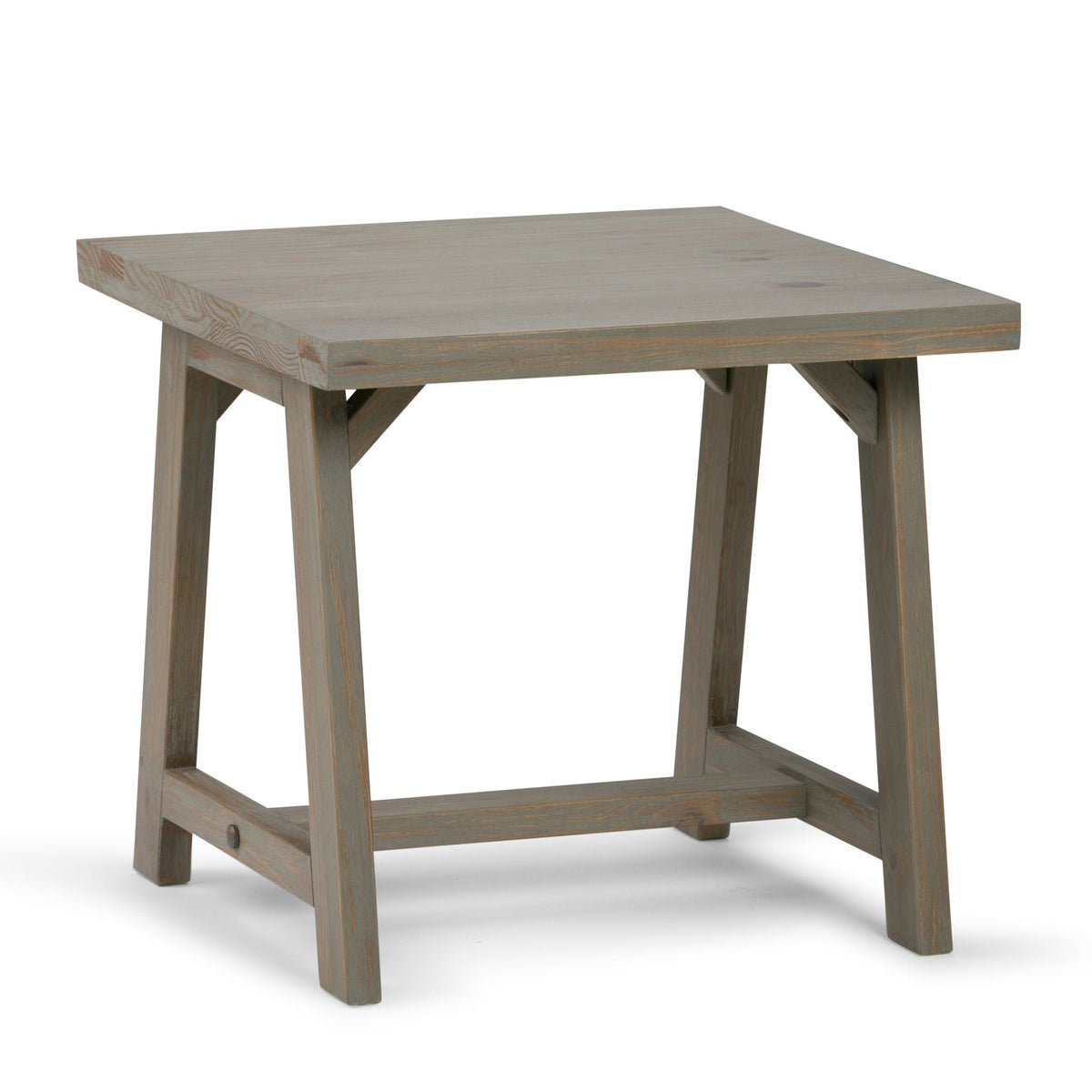 Dark Gray Handcrafted End Table with Sawhorse Supports - Solid Wood