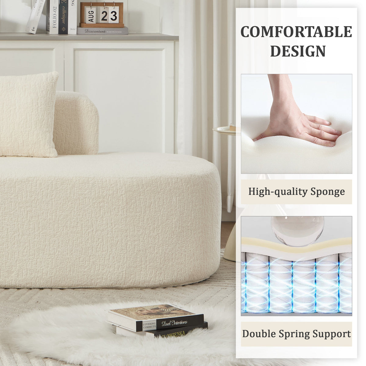 Boneless Sectional Sofa with Pillows - White