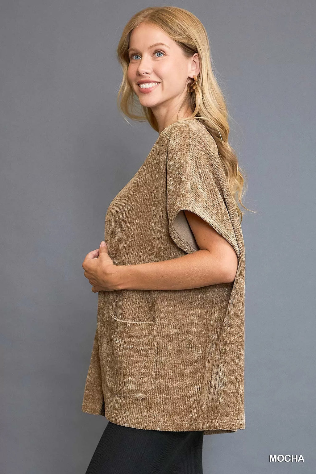 Umgee Open Front Knit Cardigan with Front Pockets