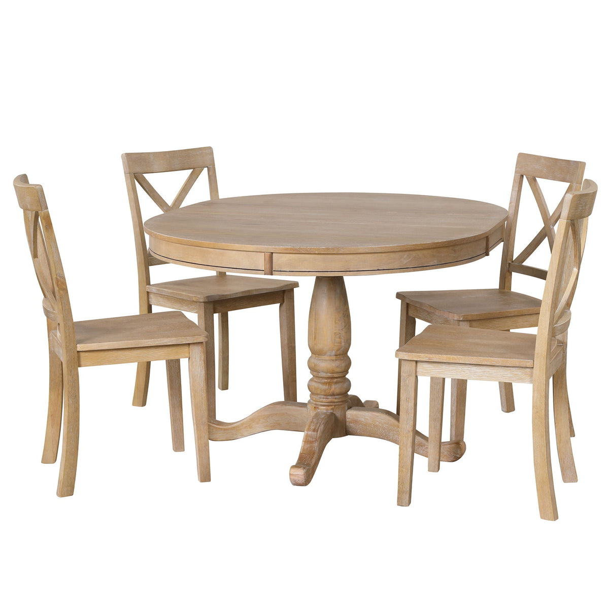 Modern Dining Table Set for 4 with Curved Back Chairs - Beige or Light Brown