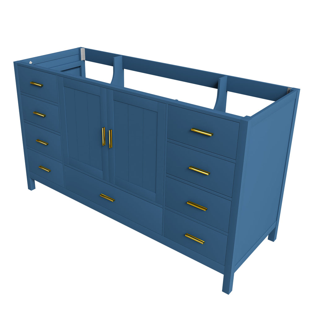 60" Bathroom Vanity Base Cabinet with Soft-Close Doors - Blue