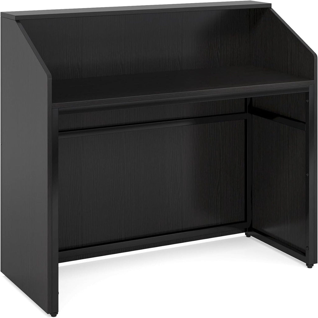 Modern Reception Desk with Cable Grommet & Privacy Panels - Black or White