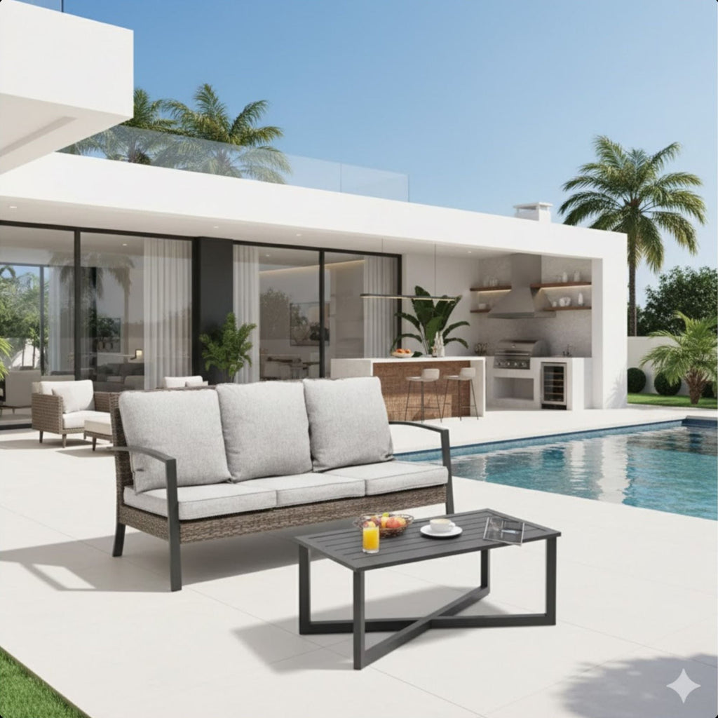 2 Piece Outdoor Patio Set with Cushions & Coffee Table - Gray or Beige