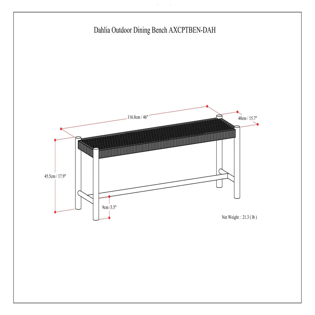 Contemporary Accent Bench with Solid Acacia Frame and Rope Seat - Gray or Dark Gray