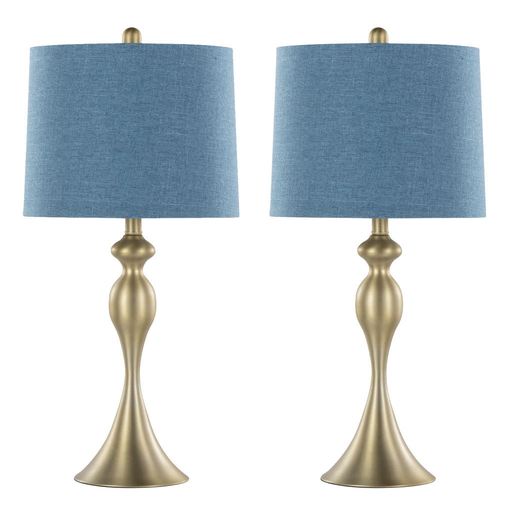 Contemporary Blue Table Lamp Set with Double-Layered Shade - Set of 2