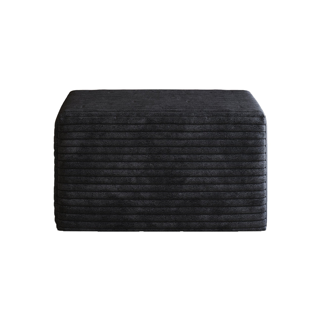 Black Corduroy Sofa Ottoman with Plush Finish - Black