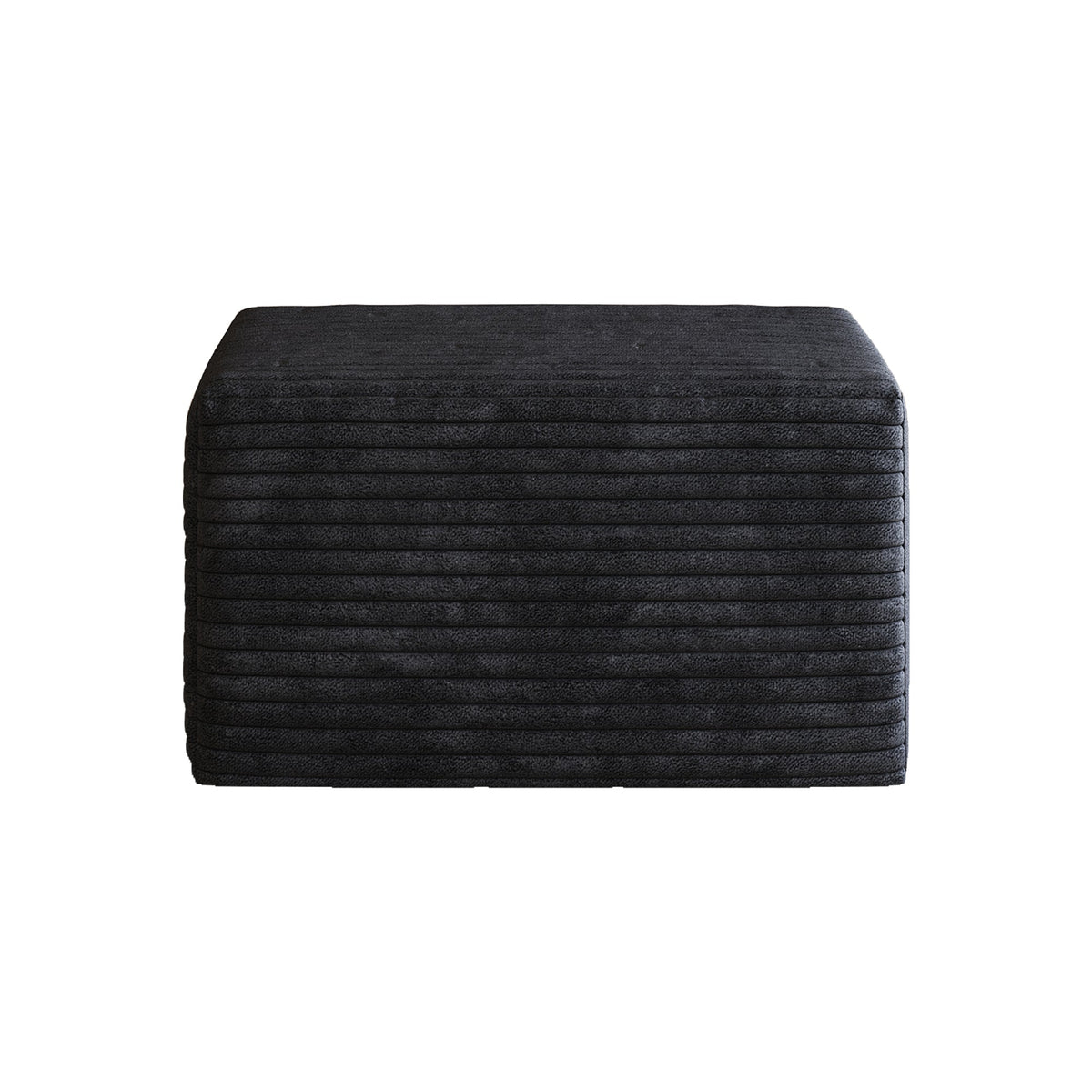 Black Corduroy Sofa Ottoman with Plush Finish - Black