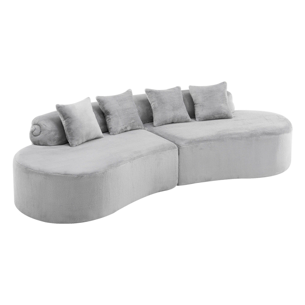 Modern Curved Sofa With Pillows - Fabric Stationary Sofa