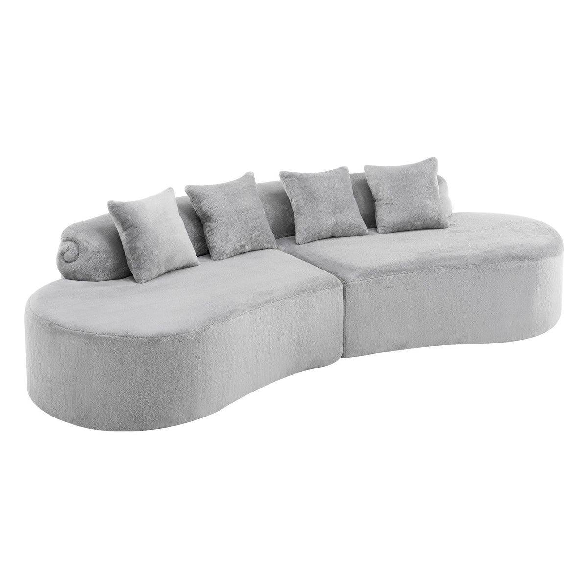 Modern Curved Sofa With Pillows - Fabric Stationary Sofa