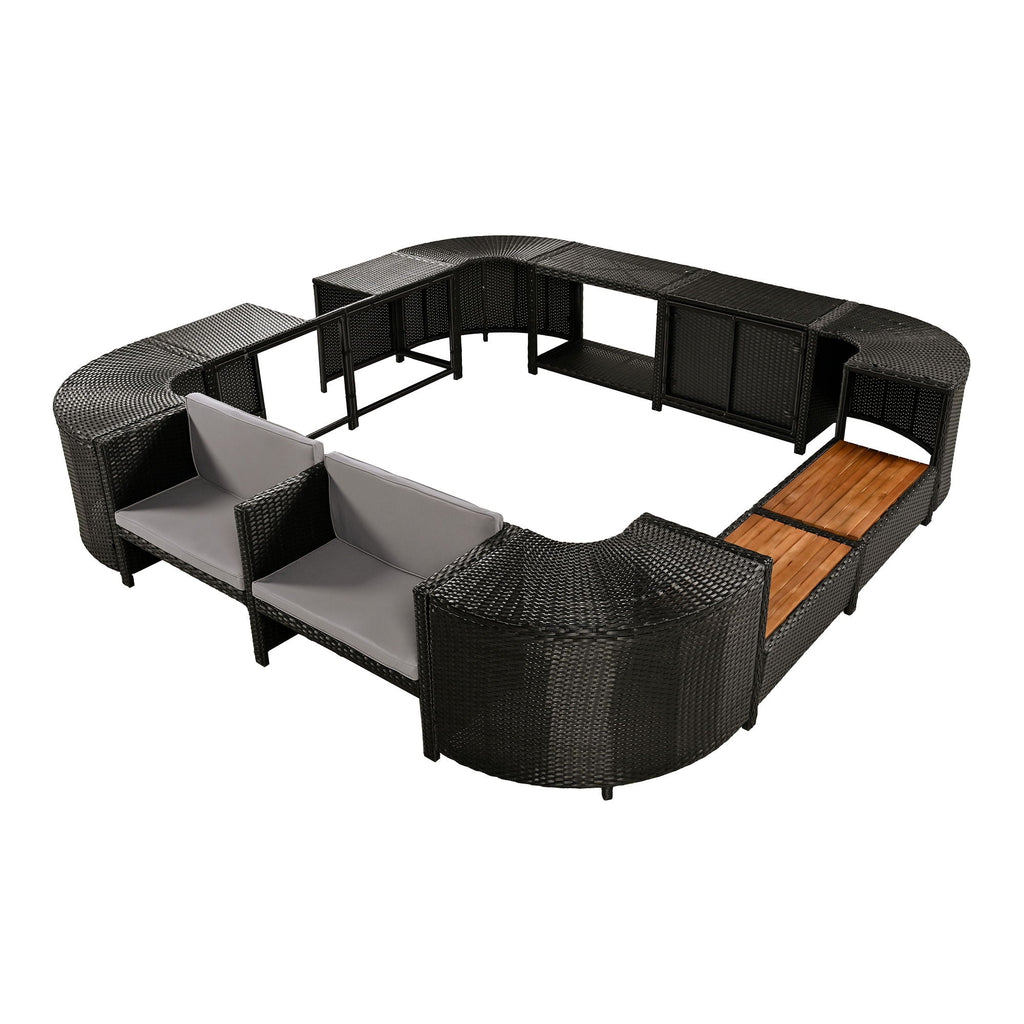 Spa Surround Outdoor Rattan Sectional Sofa Set with Storage - Dark Gray or Beige