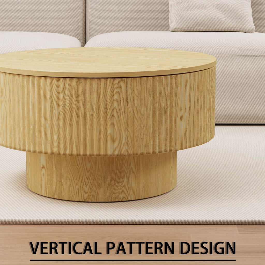 Modern Circular Coffee Table with Stripe Design and Storage Space - Light Brown or Dark Brown
