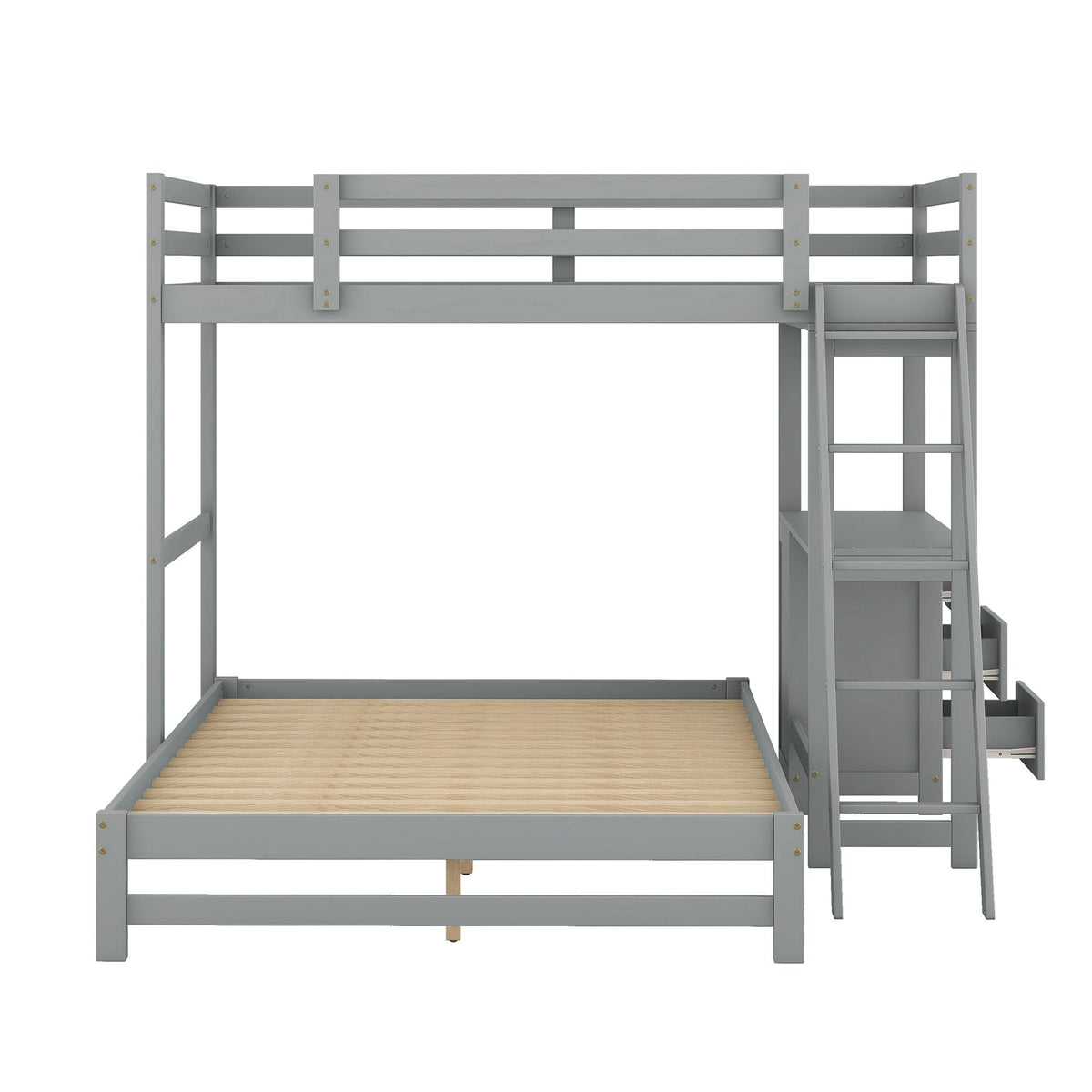 Bunk Bed with Built-In Desk and 3 Drawers - Twin over Full