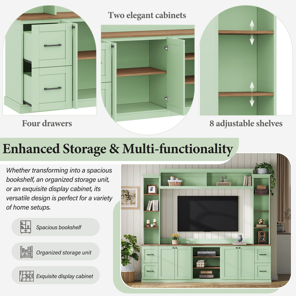 4-in-1 Entertainment Center Wall Unit with Bookshelf for TVs Up to 70" - Black, White, Green