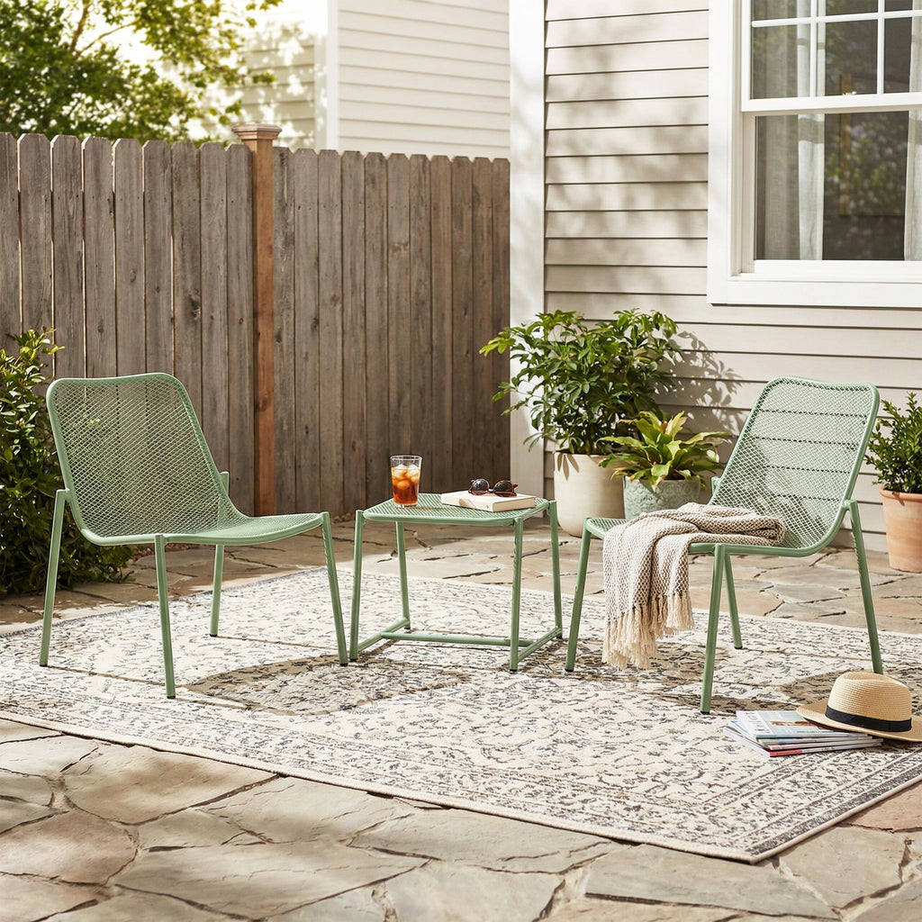 Kincaid Outdoor 3-Piece Conversation Set with Iron Frame - Matte Green, Navy Blue, or White