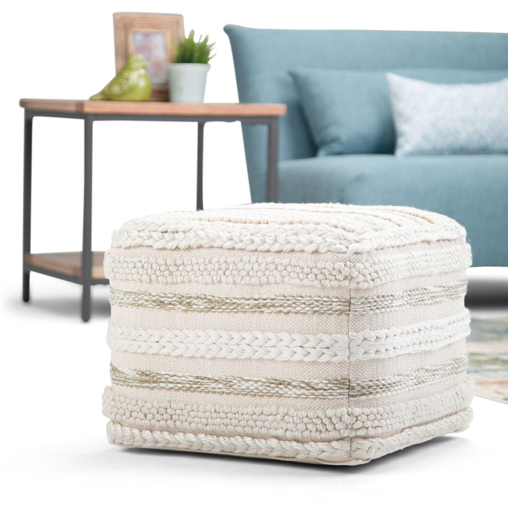 Handcrafted Square Pouf with Supportive Polystyrene Filling - Beige or Dark Gray