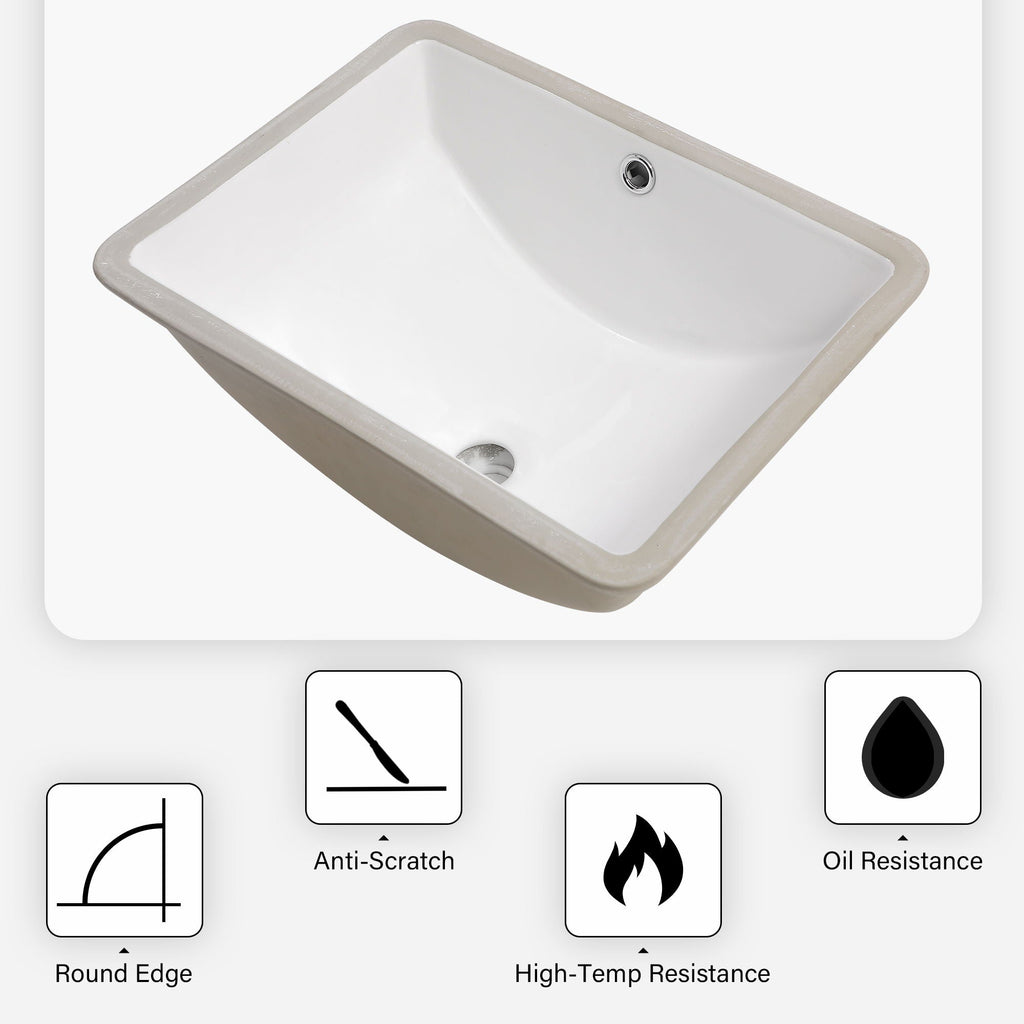 Modern Ceramic Undermount Bathroom Sink with Overflow - White or Black