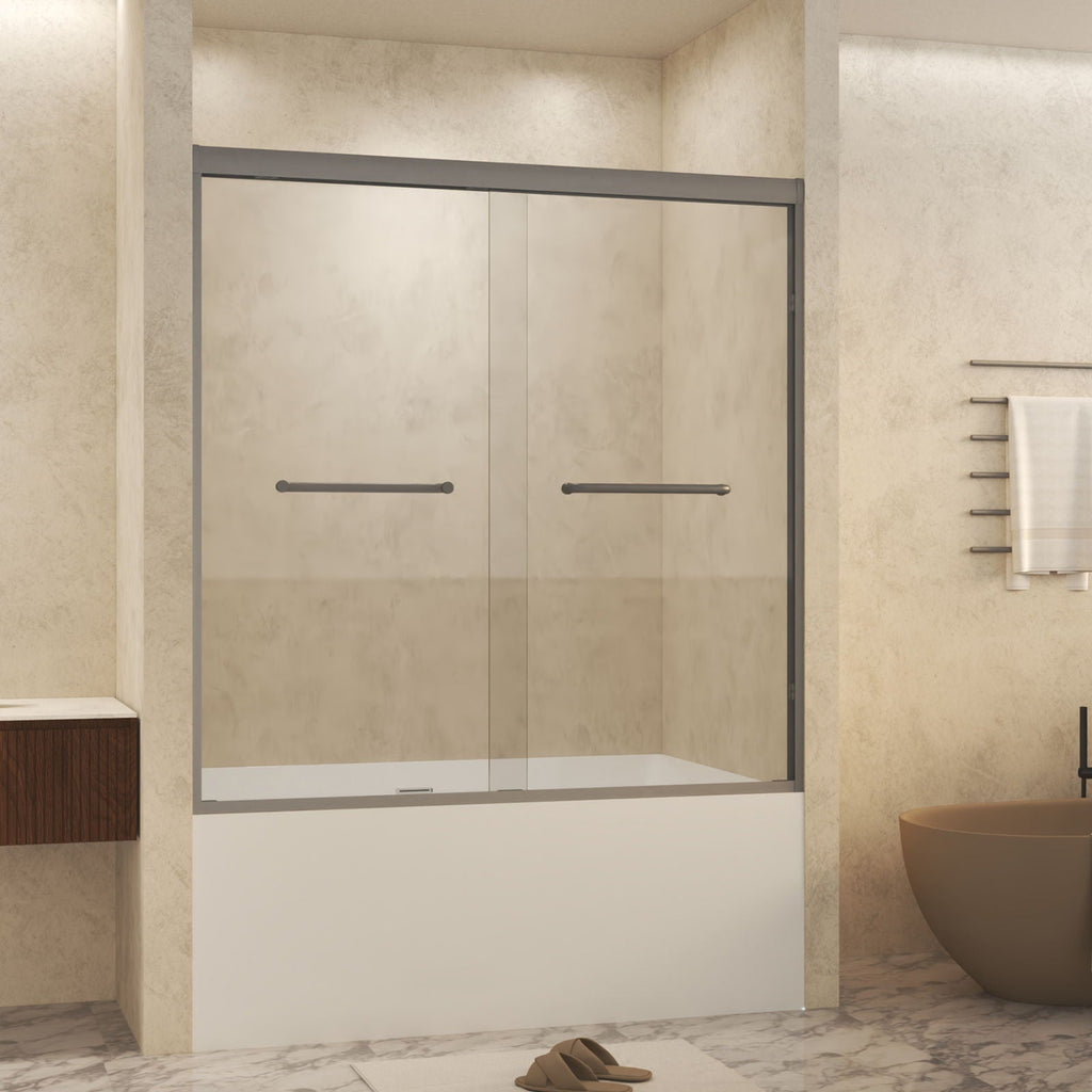 Double Sliding Shower Door with Explosion Proof Film - Black, Gray, or Dark Gray
