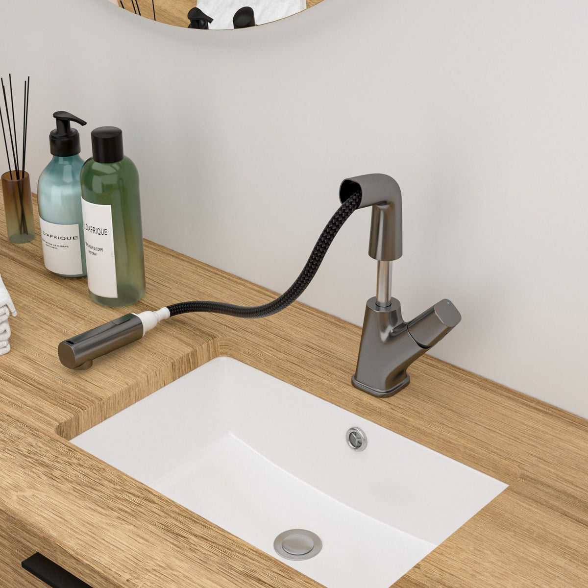 Pull Down Bathroom Sink Faucet with 3 Water Modes - Gunmetal Black