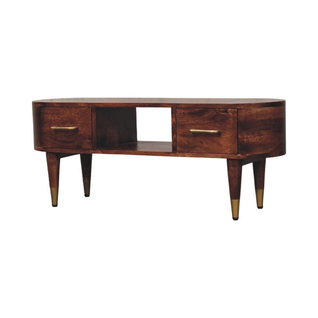 Solid Wood Two-Drawer Media Unit with Open Slot - Natural Finish