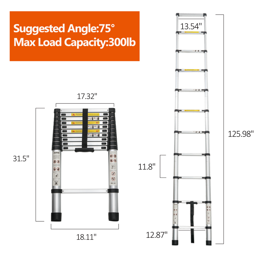 Telescoping Ladder 10.5FT with 300 lb Capacity - Aluminum