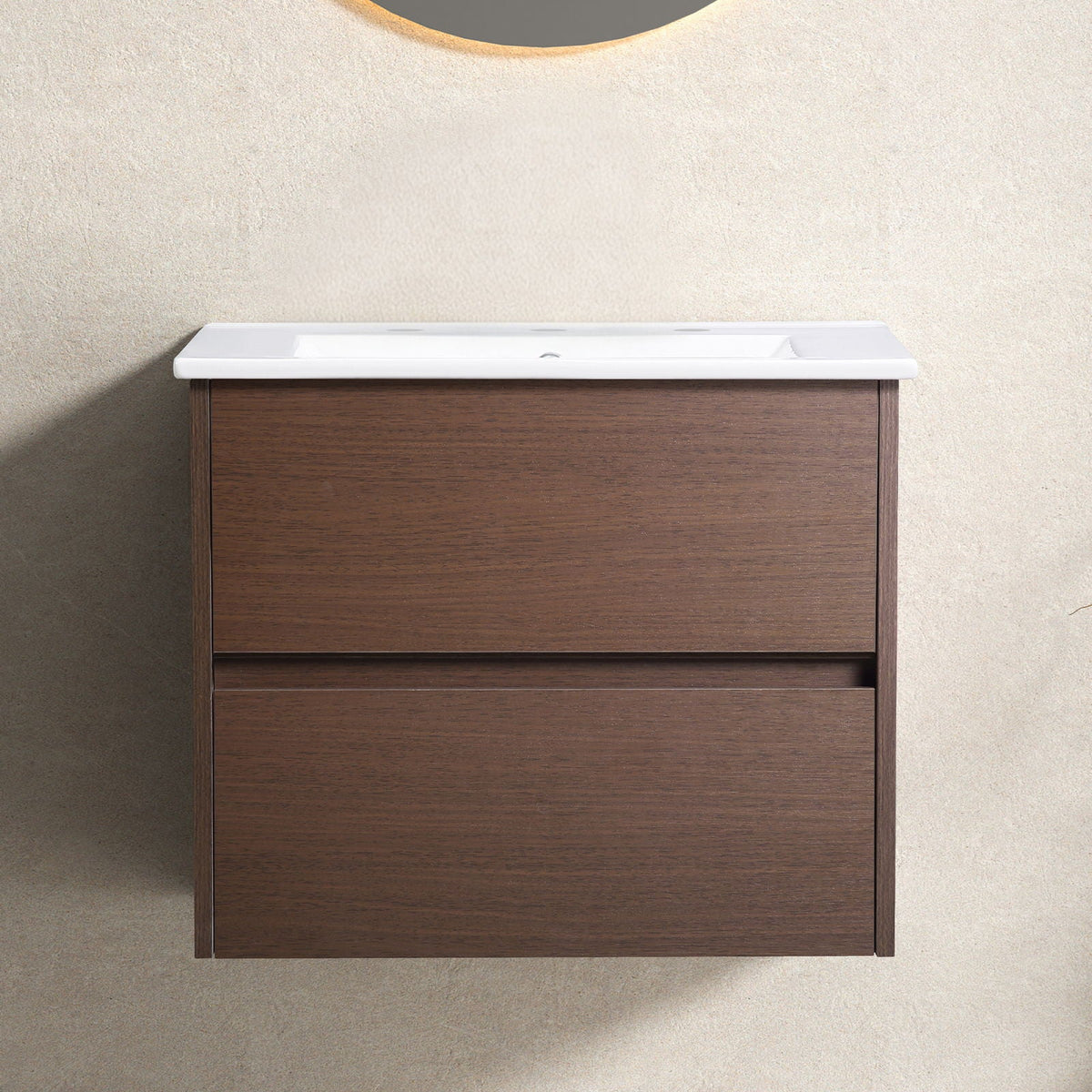 Bathroom Vanity with Wall Hang Storage and Porcelain Basin - Brown / White