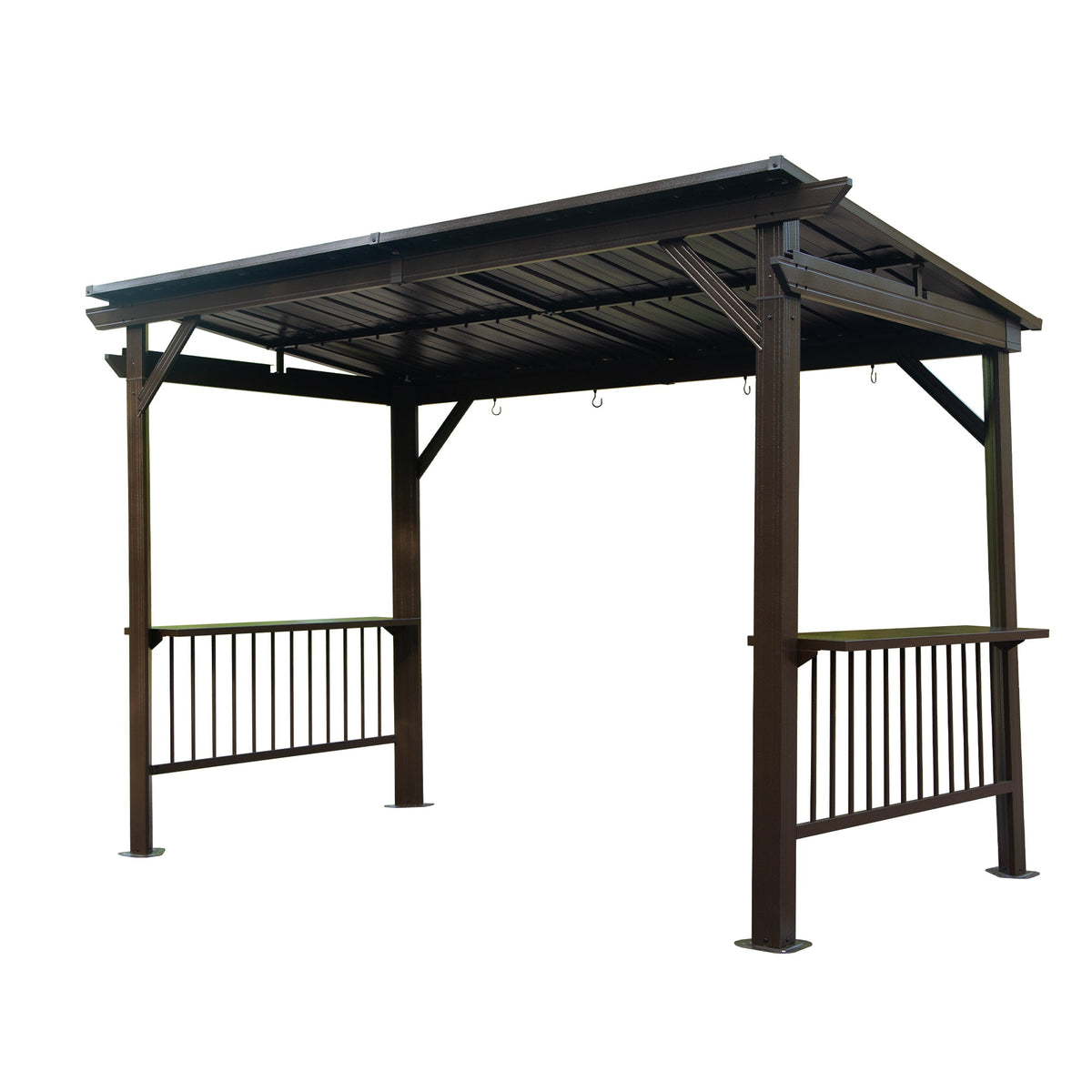 6.5x12FT Hardtop Grill Gazebo with Side Shelves - Brown