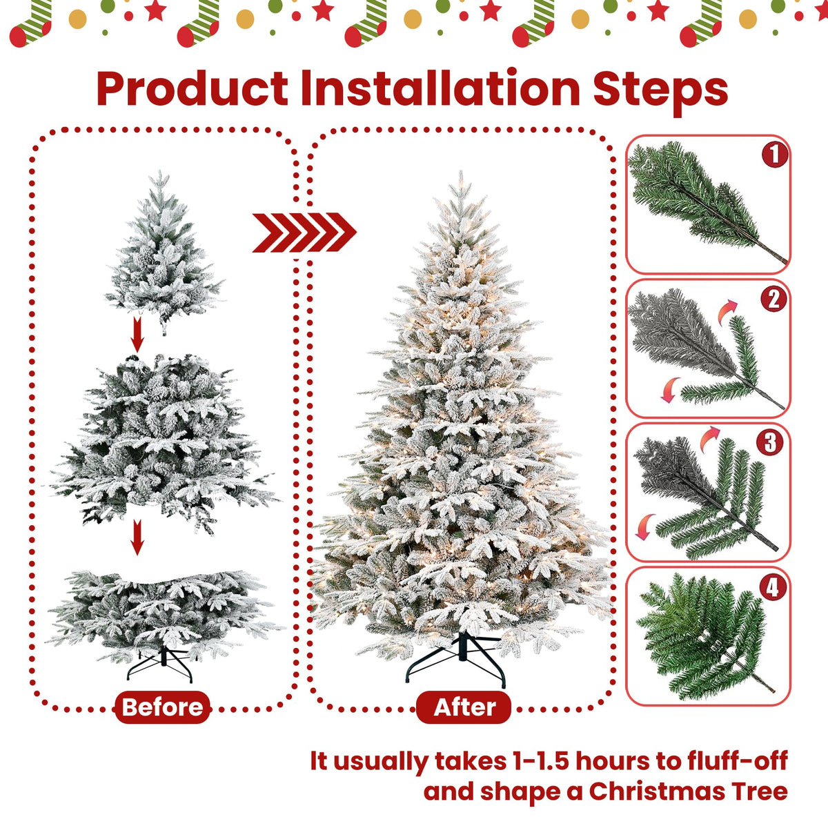 6ft Pre-Lit Flocked Artificial Christmas Tree with 400 Warm White Lights - Flocked
