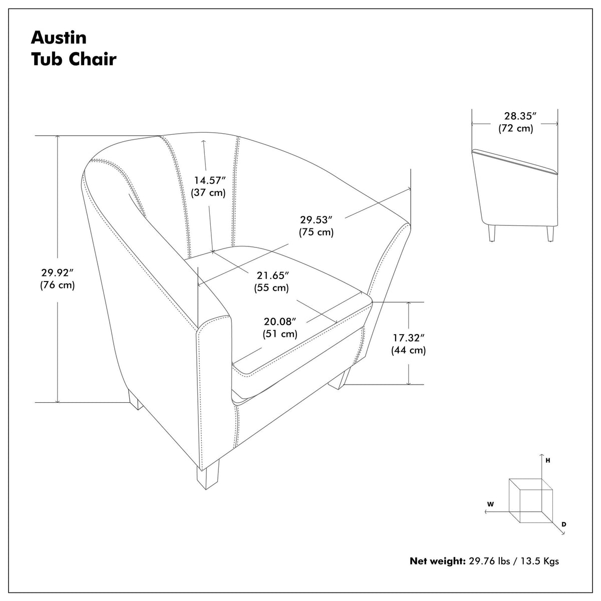 Transitional Tub Chair with Curved Back and Removable Cushion - Multiple Colors