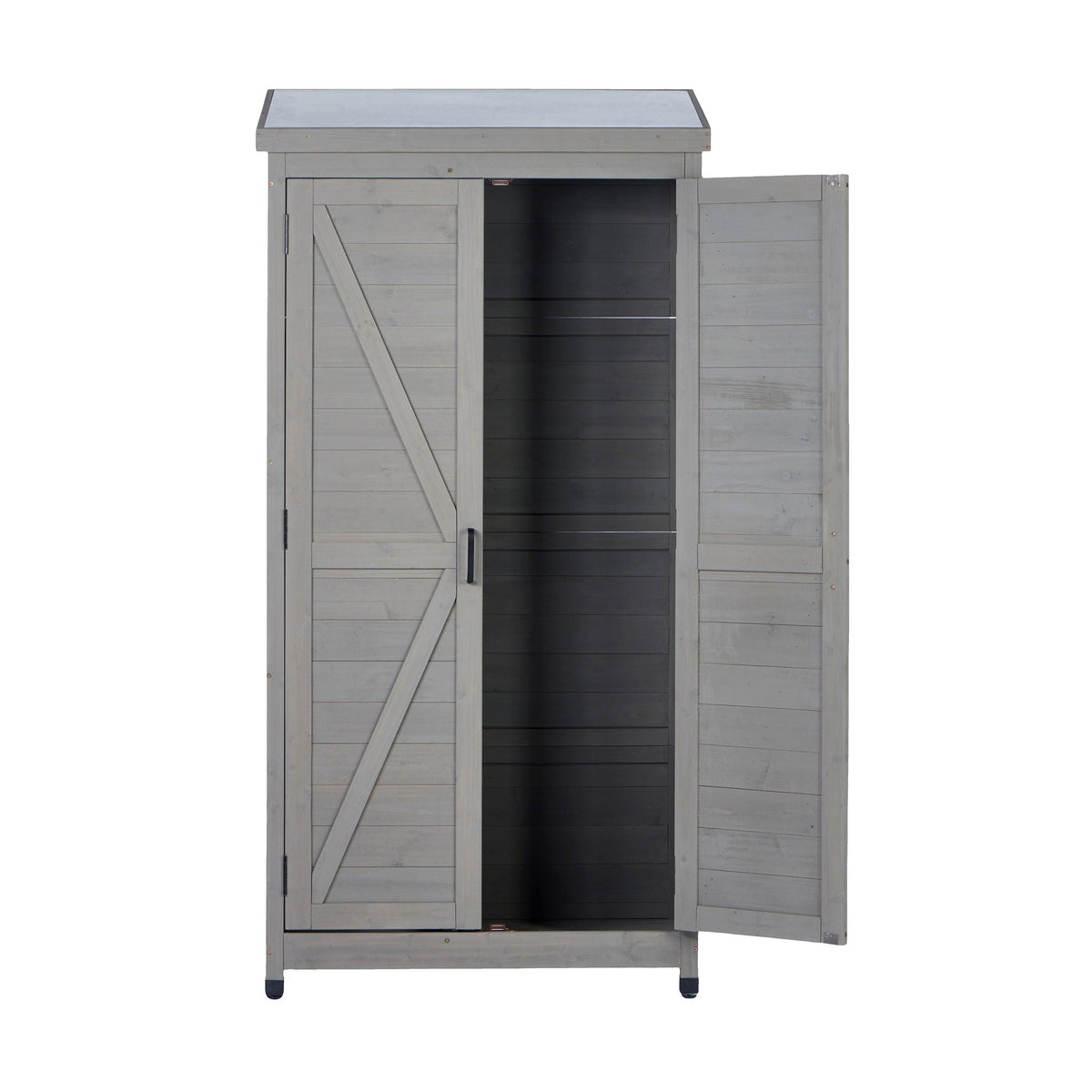 Outdoor Storage Shed with Vertical Tool Cabinet - Solid Wood, Dark Gray or Light Brown