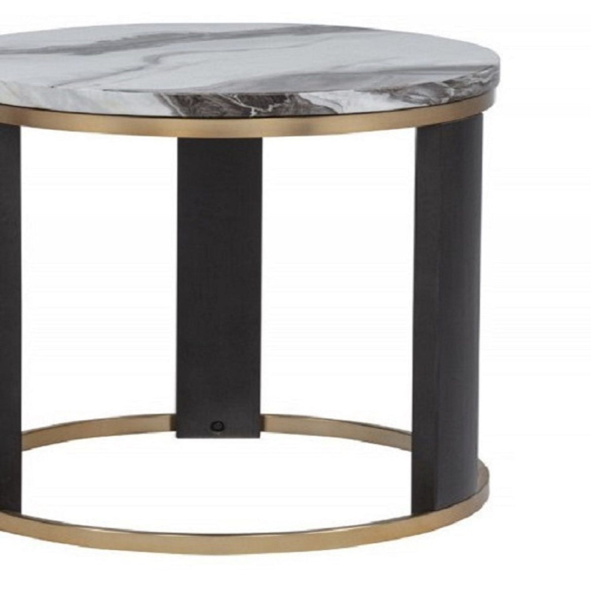 Round End Table with Faux Marble Top - Gold / Brown