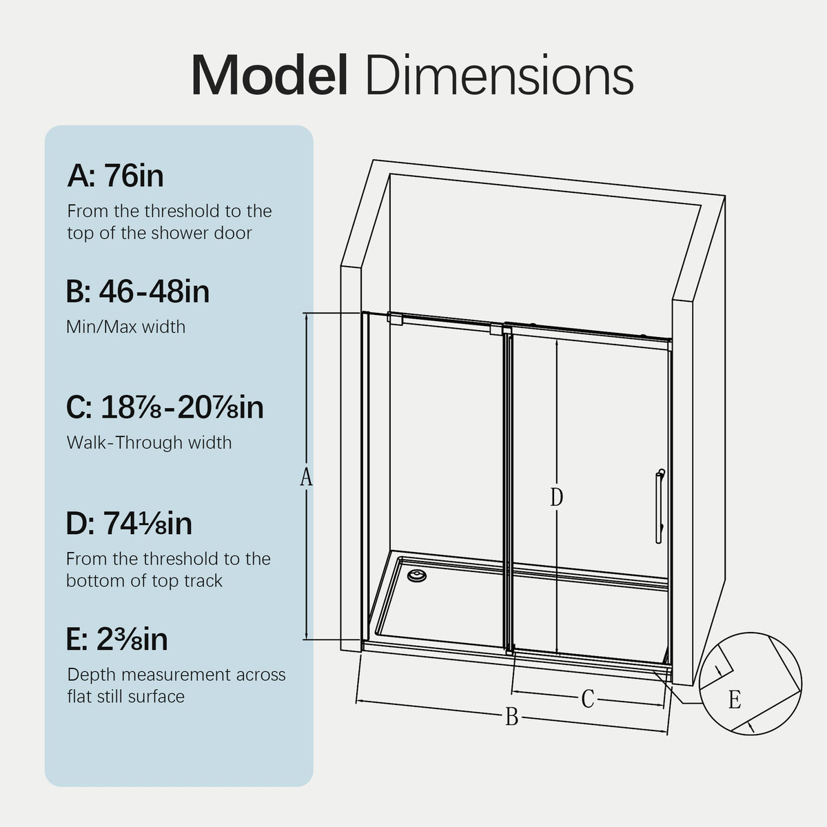 Frameless Sliding Shower Door with Tempered Glass - Matte Black