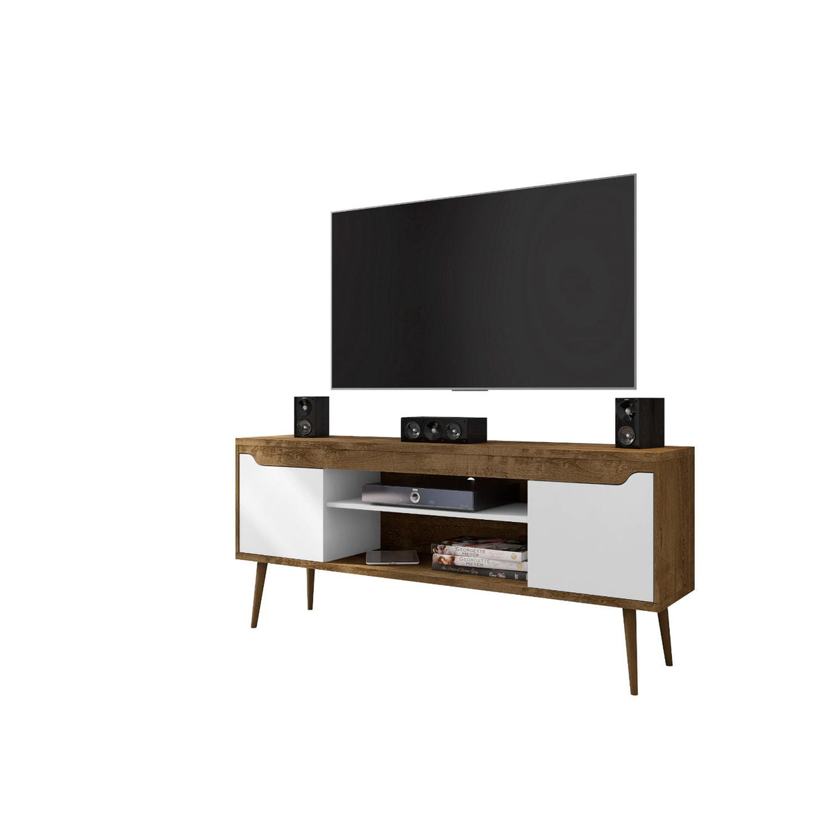 Modern Design TV Stand with Concealed Storage - White or Yellow